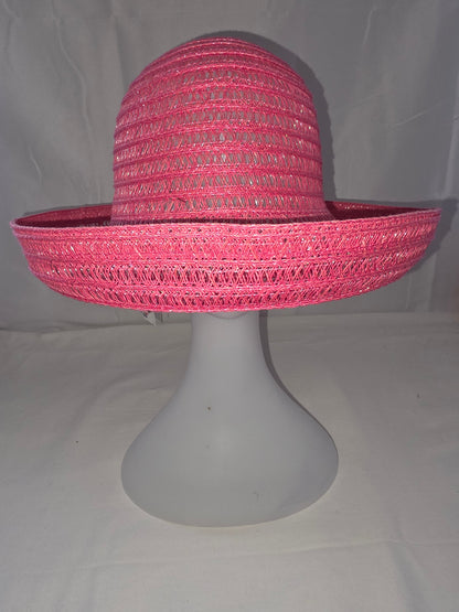 Vibrant Pink Woven Straw Wide - Brim Sun Hat - All Seasons Curves