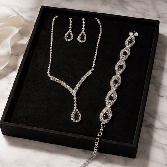 Sparkling Rhinestone Bridal & Formal Jewelry Set (Necklace, Earrings & Bracelet) - All Seasons Curves