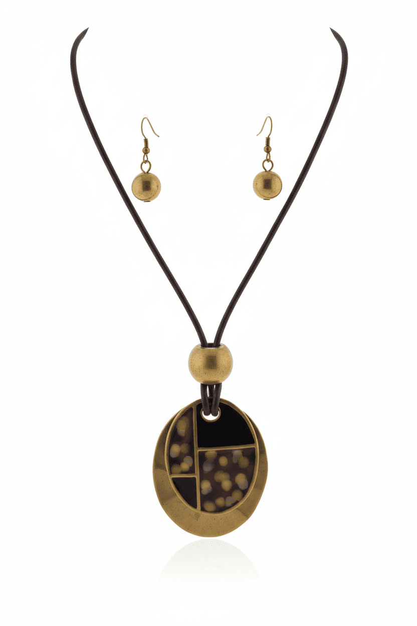 Abstract Oval Pendant Necklace & Stud Earring Set - All Seasons Curves