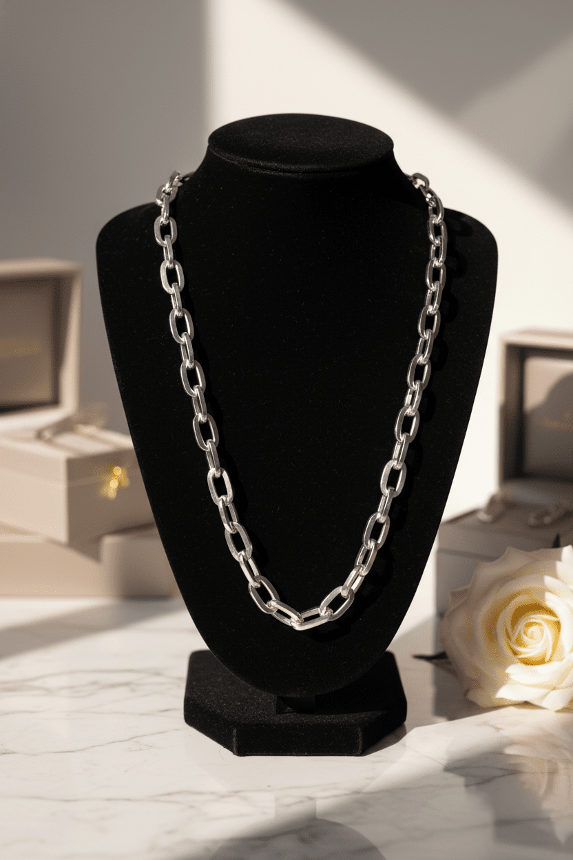 Chunky Sterling Silver Italian Paperclip Link Chain Necklace - All Seasons Curves