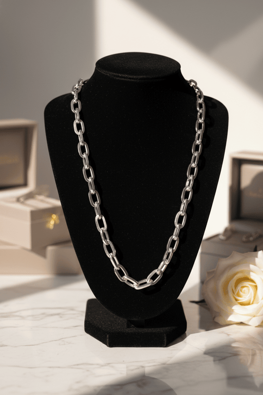 Chunky Sterling Silver Italian Paperclip Link Chain Necklace - All Seasons Curves