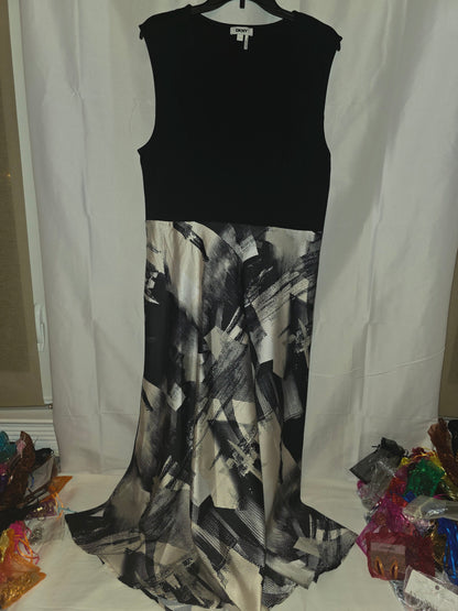 Slightly worn DKNY Sleeveless Mixed - Media Abstract Print High - Low Midi Dress Size L - All Seasons Curves