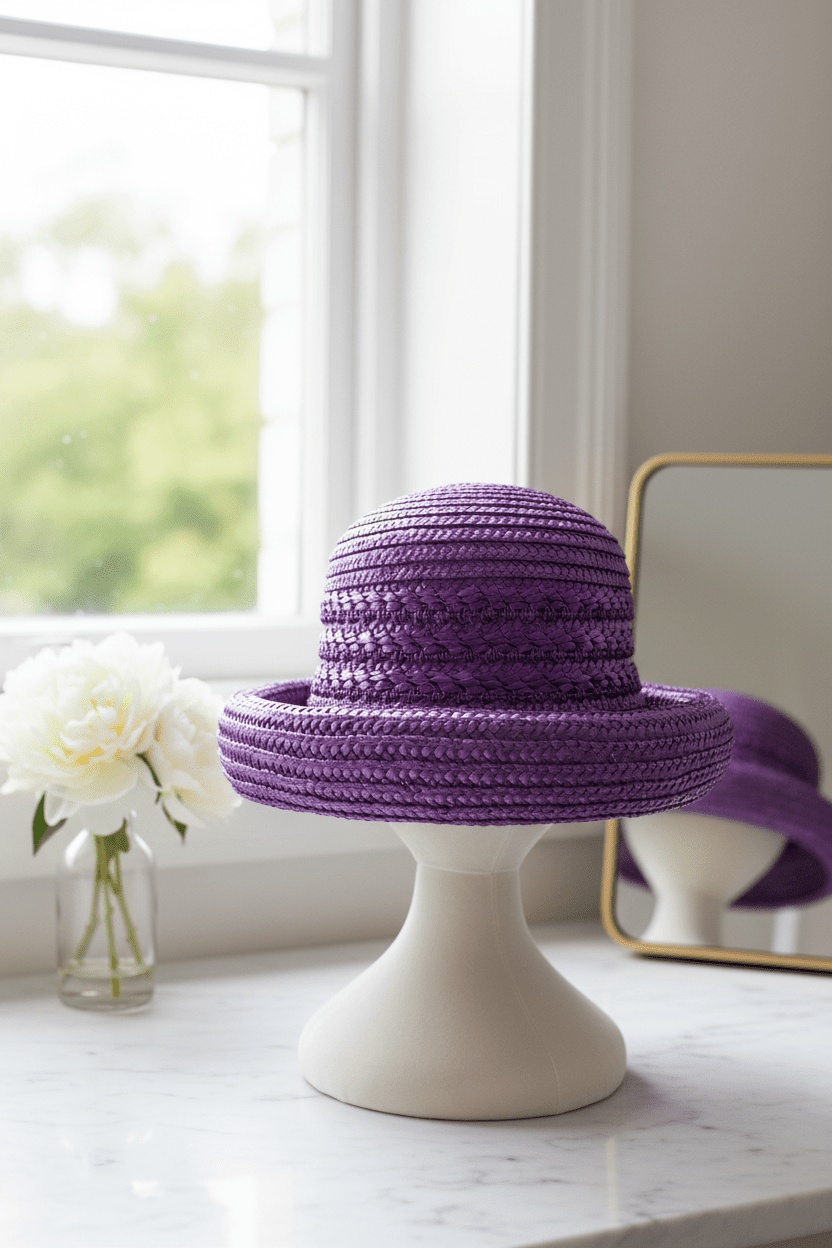 Vibrant Purple Woven Raffia Cloche Bucket Hat - All Seasons Curves