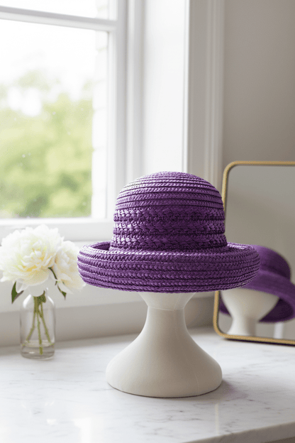 Vibrant Purple Woven Raffia Cloche Bucket Hat - All Seasons Curves