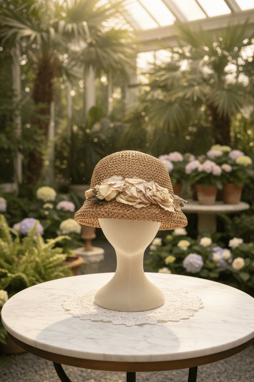 Natural woven straw cloche - style hat - All Seasons Curves