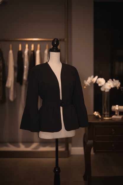 Brand New Max Studio Chic Black V - Neck Peplum Tunic with Flared Sleeves Size XS - All Seasons Curves