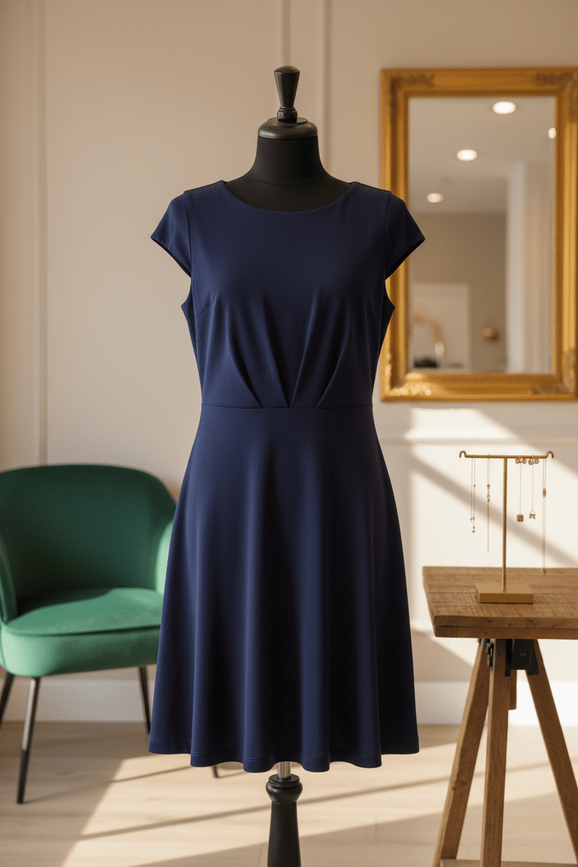 Classic Navy Blue Cap Sleeve Ponte Knit Fit & Flare Dress Size 16 - All Seasons Curves