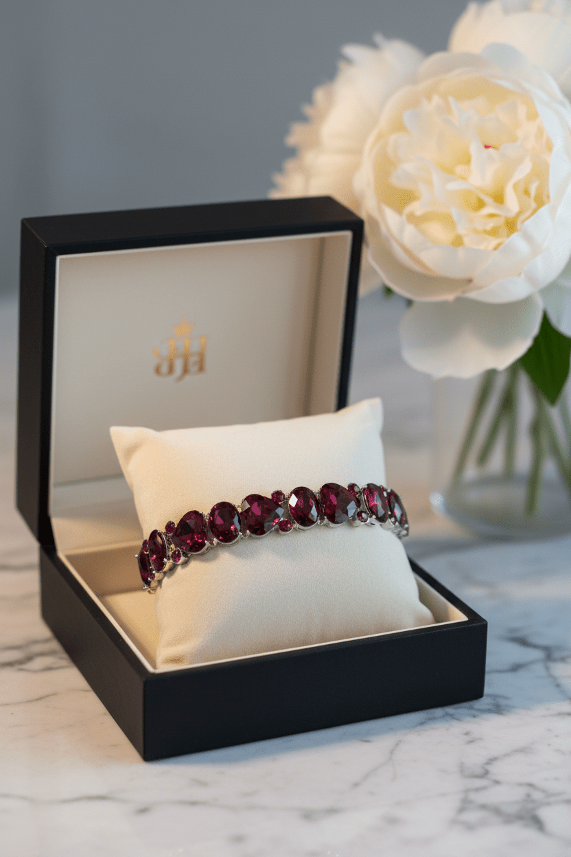 Elegant Deep Red Garnet - Tone Crystal Link Bracelet - All Seasons Curves