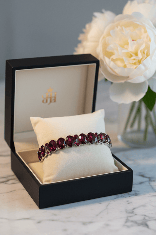 Elegant Deep Red Garnet - Tone Crystal Link Bracelet - All Seasons Curves