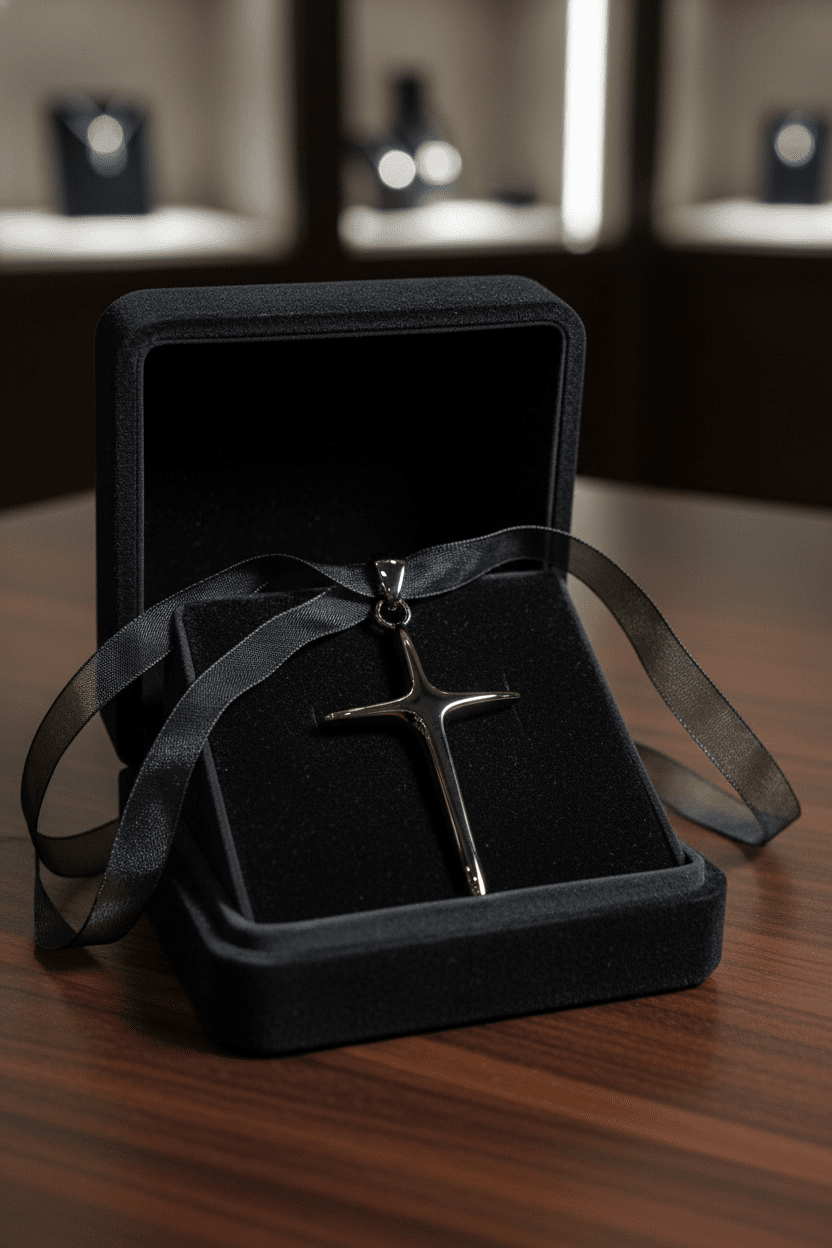 Sleek Modern Sterling Silver Cross Pendant Necklace - All Seasons Curves