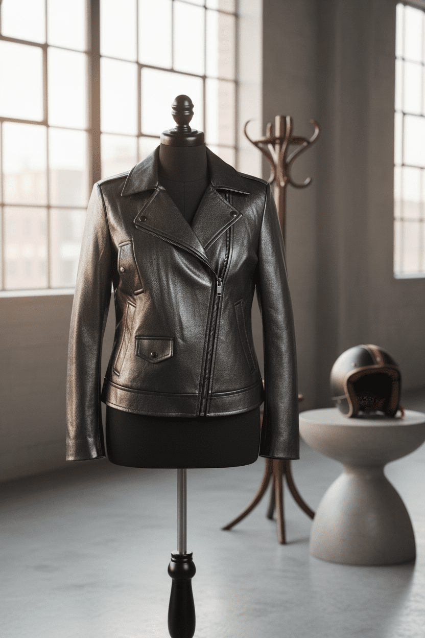 BCBGMAXAZRIA metallic silver faux - leather moto jacket with a sleek, modern finish - All Seasons Curves