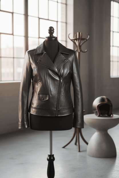 BCBGMAXAZRIA metallic silver faux - leather moto jacket with a sleek, modern finish - All Seasons Curves