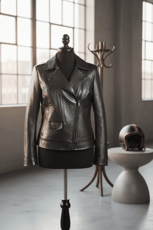 BCBGMAXAZRIA metallic silver faux - leather moto jacket with a sleek, modern finish - All Seasons Curves
