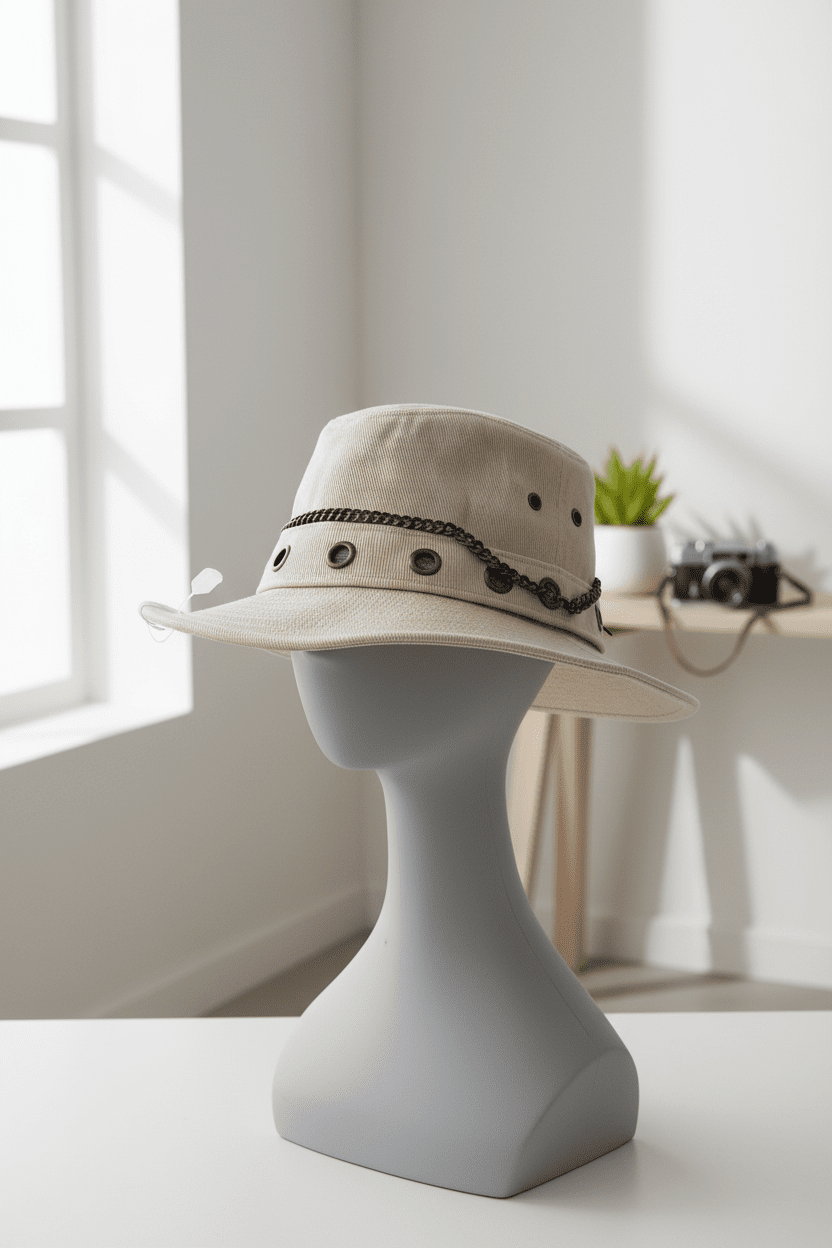 Urban Edge Canvas Bucket Hat with Metal Chain & Eyelets - All Seasons Curves