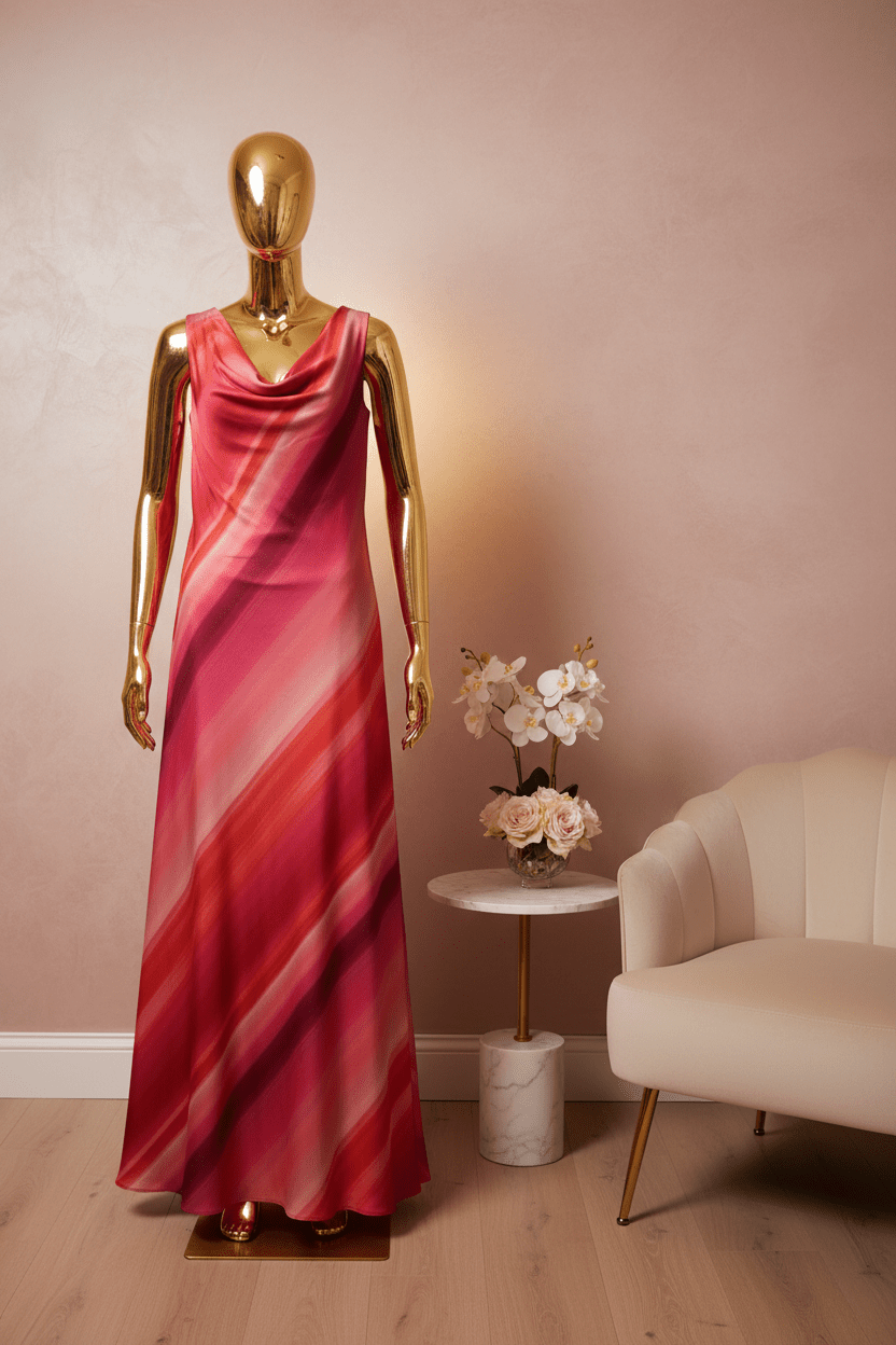 DKNY Pink & Red Striped Cowlneck Sleeveless Maxi Dress Size 22W - All Seasons Curves