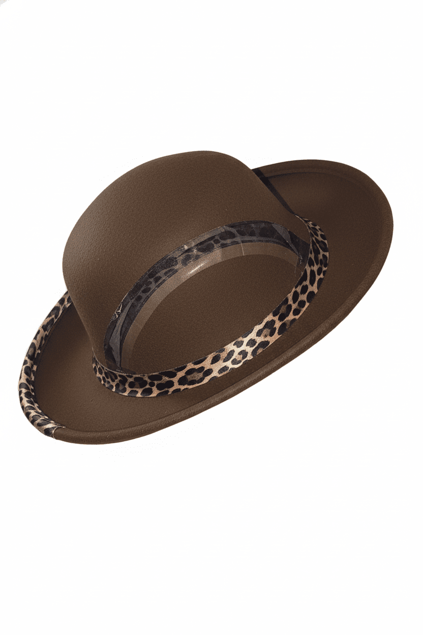 Classic Brown Wool Cloche Hat with Leopard Print Trim - All Seasons Curves