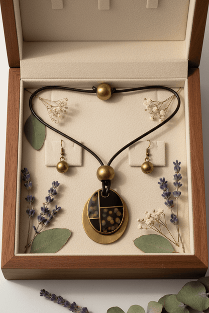 Abstract Oval Pendant Necklace & Stud Earring Set - All Seasons Curves