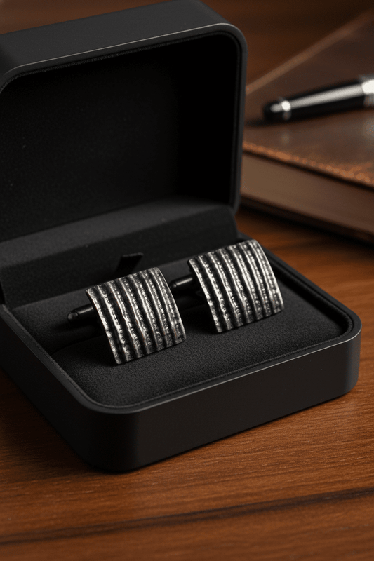 Modernist Textured Silver Vertical Stripe Cufflinks - All Seasons Curves