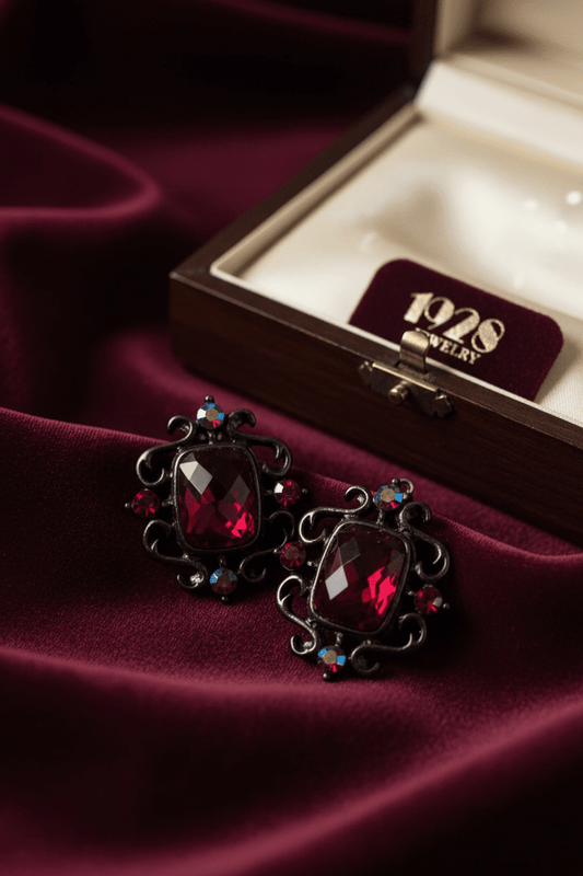 1928 Brand Victorian - Style Red Crystal Drop Earrings - All Seasons Curves