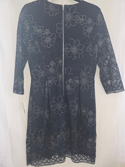 Brand New Gabby Skye Size 8 Navy blue floral lace overlay dress. - All Seasons Curves