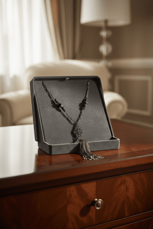 Hematite - Tone Black Diamond Tassel Fringe Necklace - All Seasons Curves