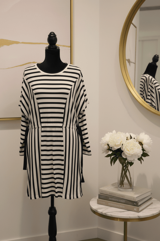 NWT Parker Navy and White Striped Drawstring Tunic Top/Mini Dress Size M - All Seasons Curves