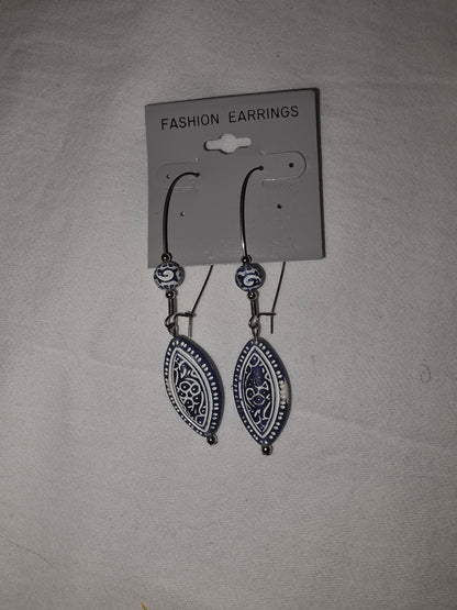 Bohemian Silver & Blue/White Enamel Drop Earrings - All Seasons Curves