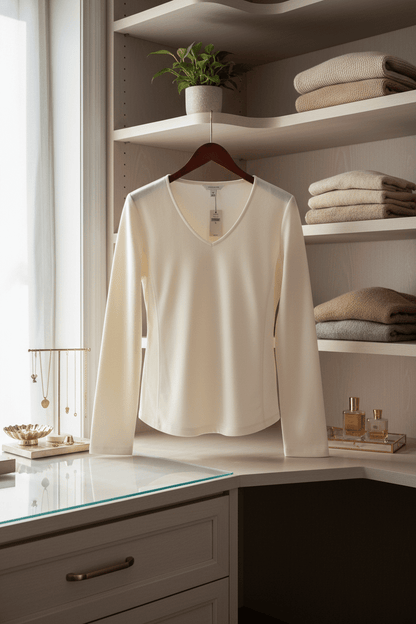Banana Republic classic white V - neck top with tailored front seams - All Seasons Curves