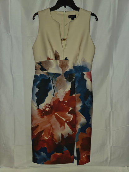 Donna Karan New York Cream & Red/Blue Floral Sleeveless Sheath Dress Size 10 - All Seasons Curves