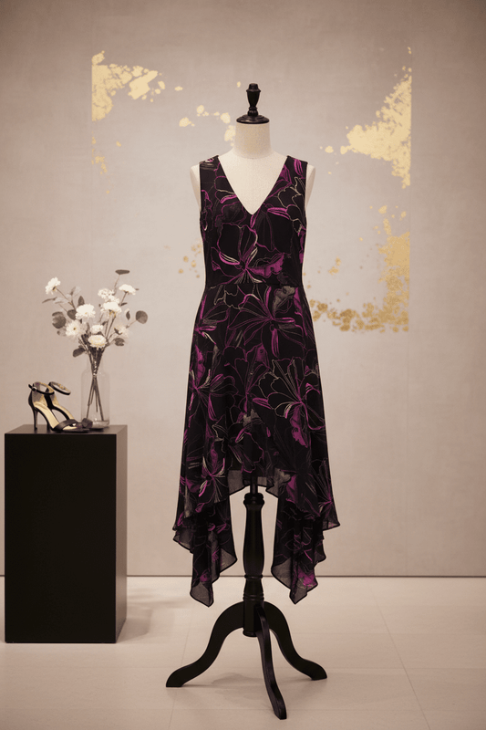 DKNY Pink Floral Sleeveless Asymmetrical Midi Dress Size 10 - All Seasons Curves