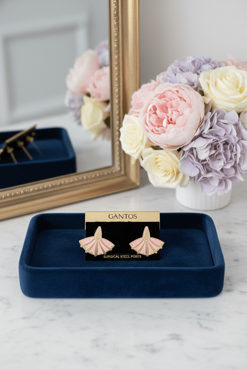 Gantos Pink & Silver - Tone Fan Stud Earrings with Surgical Steel Posts - All Seasons Curves