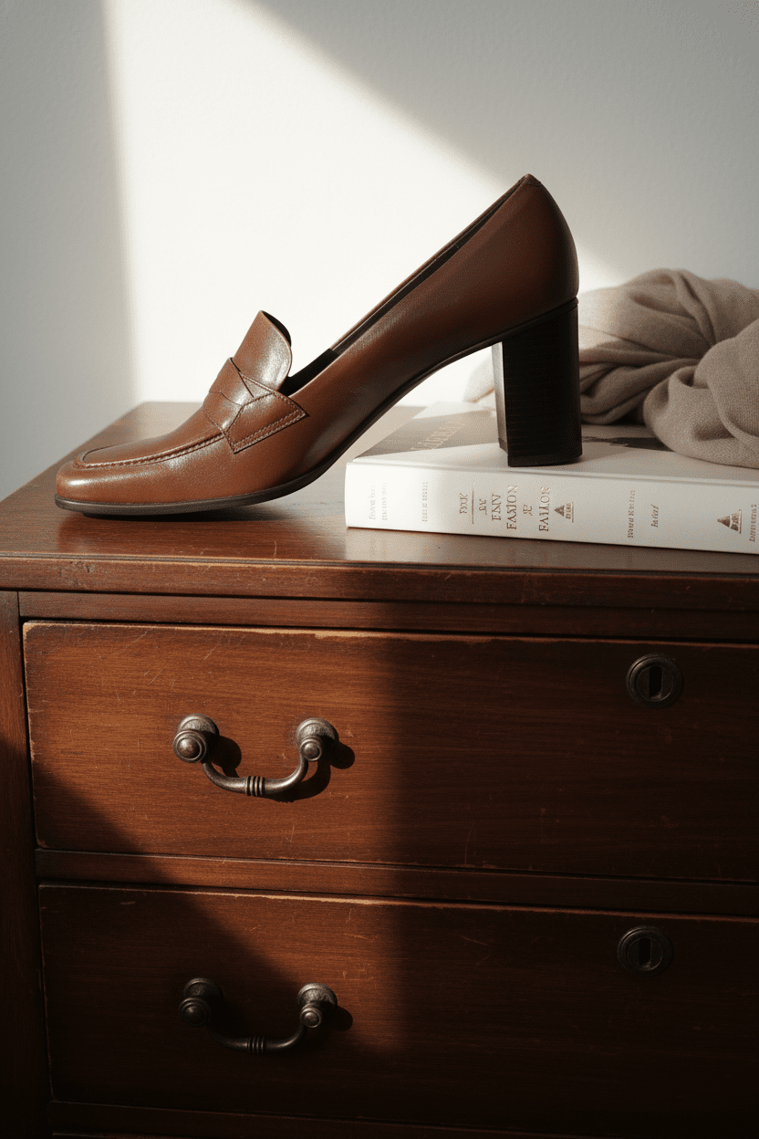 Nine West Vintage Brown Leather Heeled Penny Loafers Size 10 - All Seasons Curves