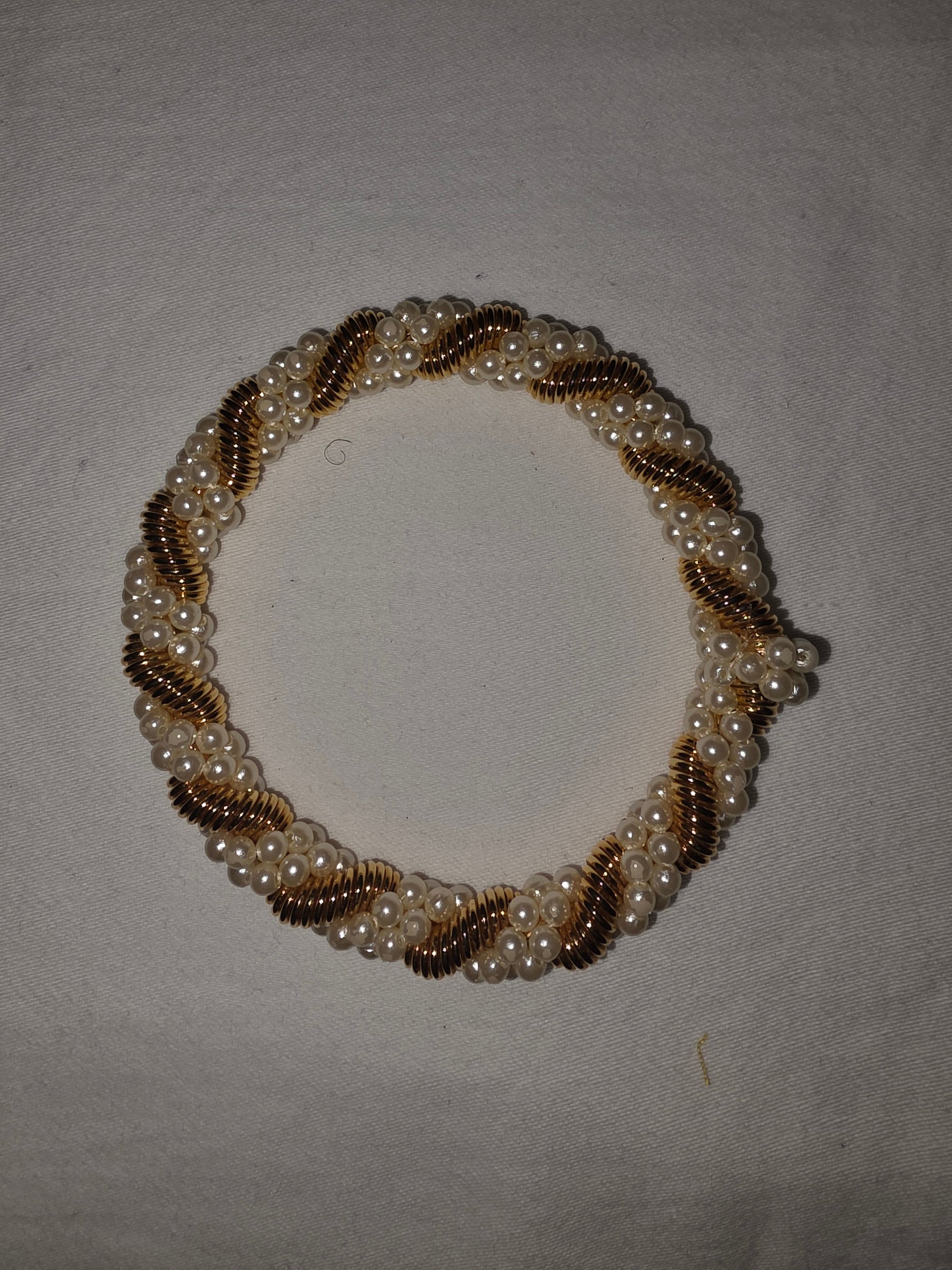 Elegant Faux Pearl and Gold - Tone Coiled Wire Bracelet - All Seasons Curves