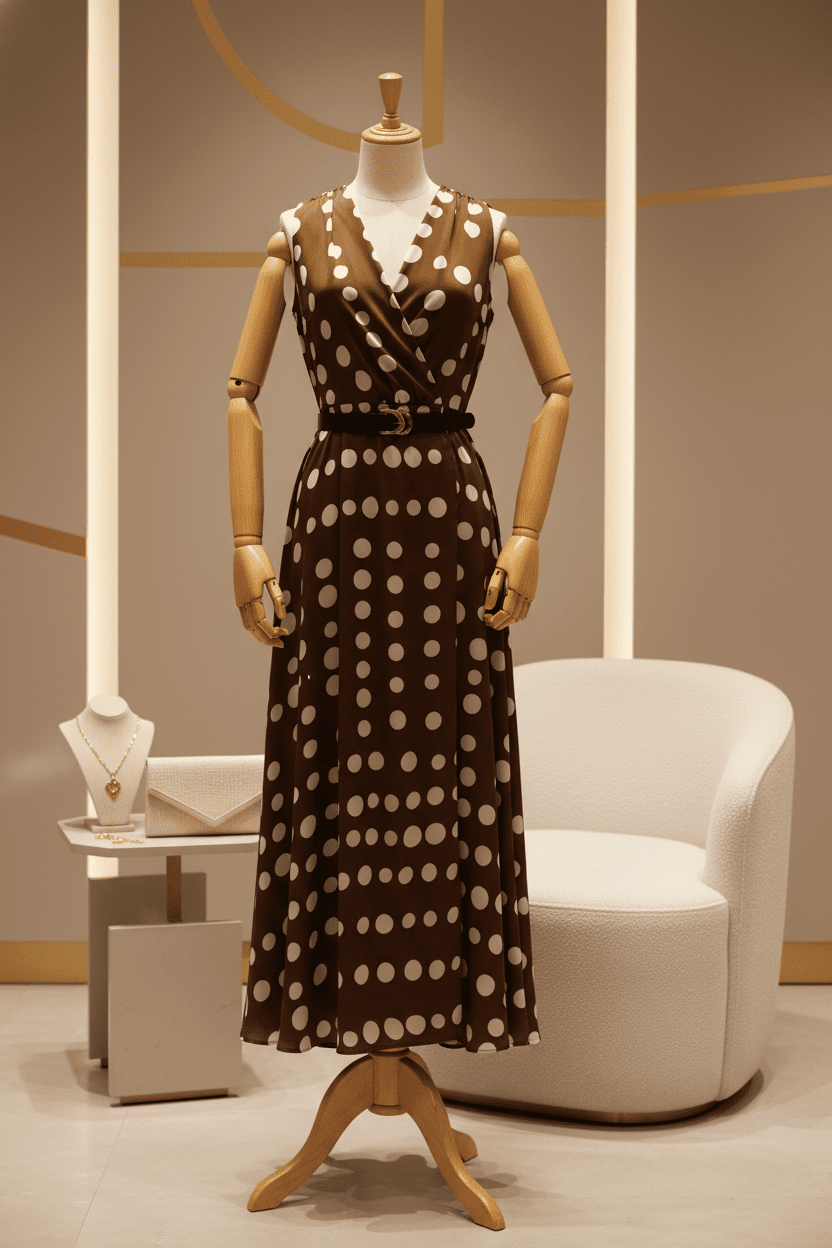 Donna Karan New York Brown Polka - Dot Halter A - Line Midi Dress Size 16 - All Seasons Curves