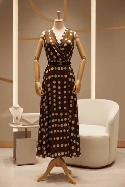 Donna Karan New York Brown Polka - Dot Halter A - Line Midi Dress Size 16 - All Seasons Curves