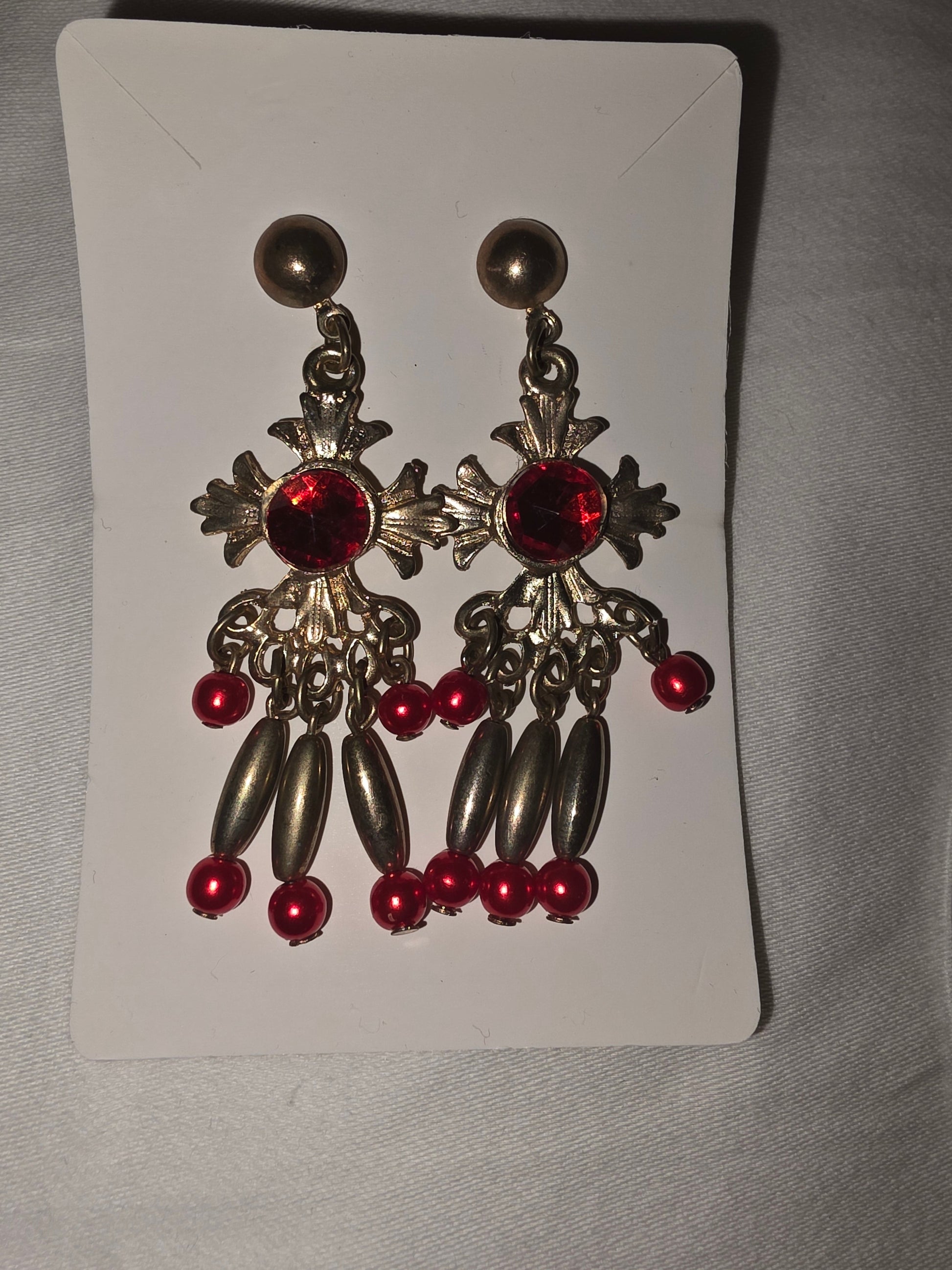 Vintage - style gold - plated red stone dangler earrings - All Seasons Curves