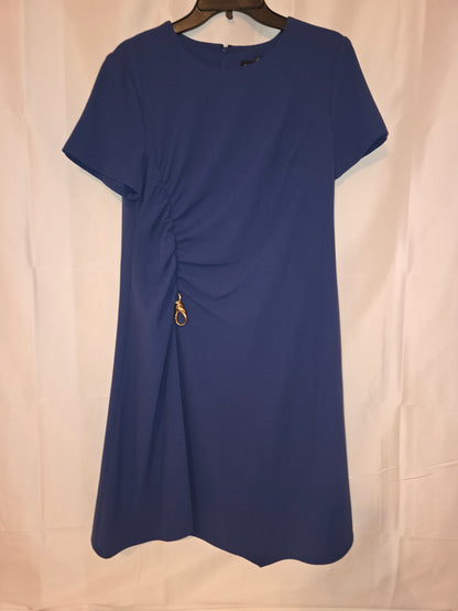 NWT Donna Karan New York Chic Blue Crepe A - Line Dress with Gold - Tone Accent Size 10 - All Seasons Curves