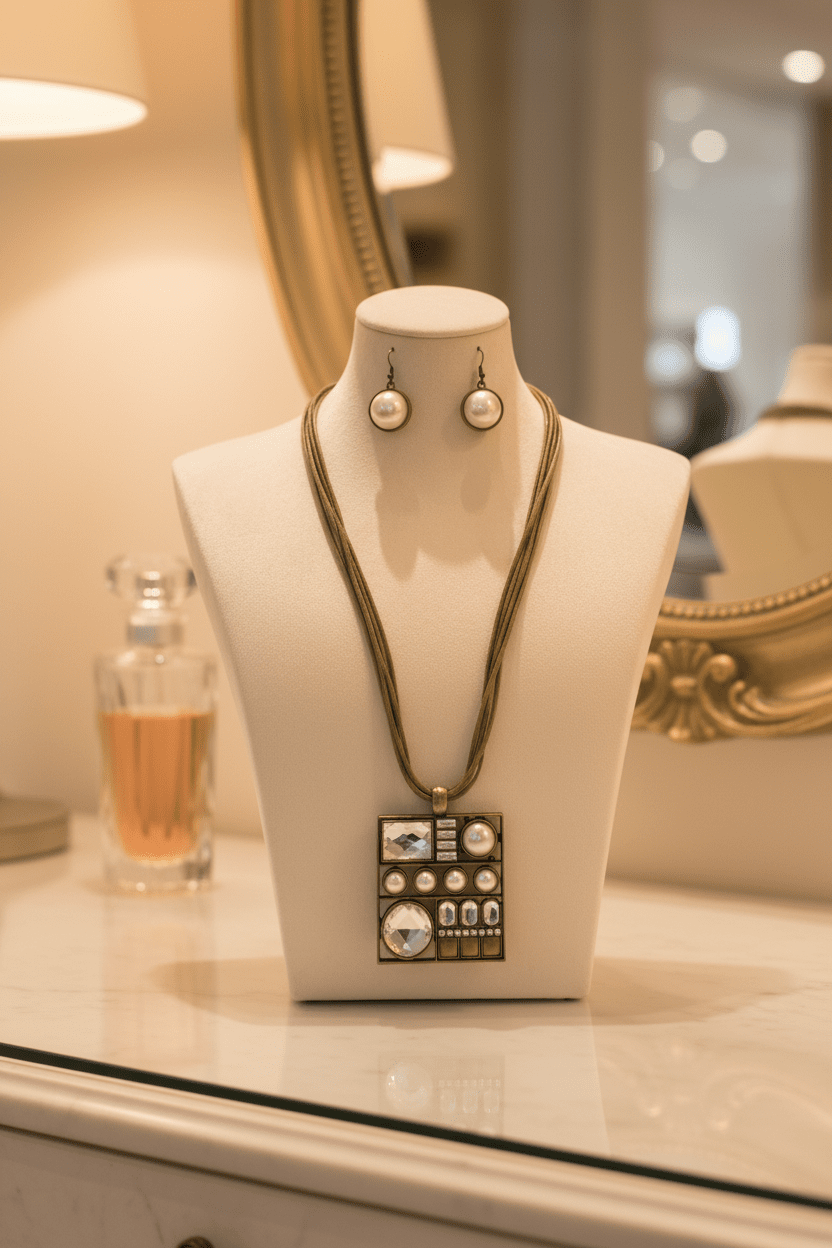 Elegant Pearl & Crystal Pendant Necklace Set - All Seasons Curves