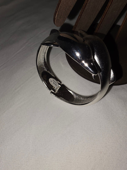 Silver - Tone Dual Dolphin Hinged Bangle Bracelet - All Seasons Curves