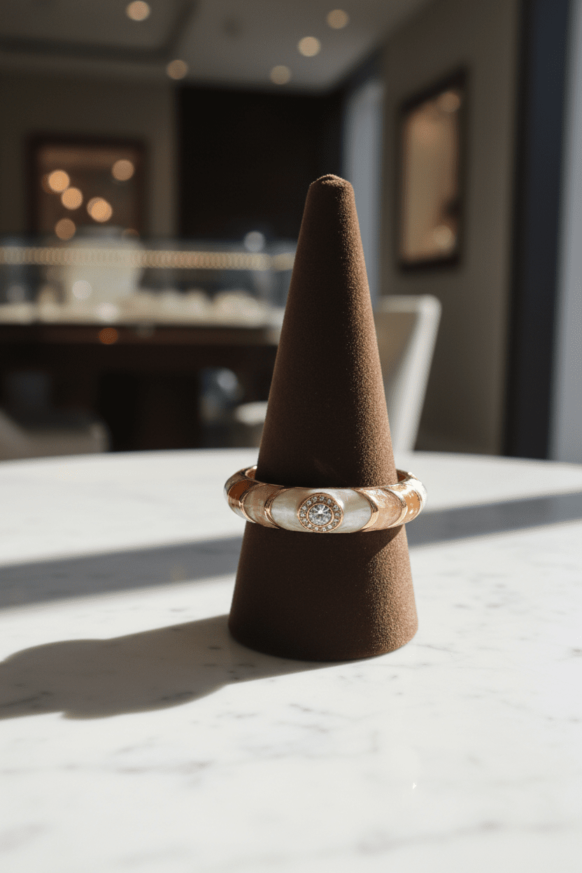 Bohemian Gold - Tone Hinged Bangle with Mother - of - Pearl & Enamel Inlay - All Seasons Curves