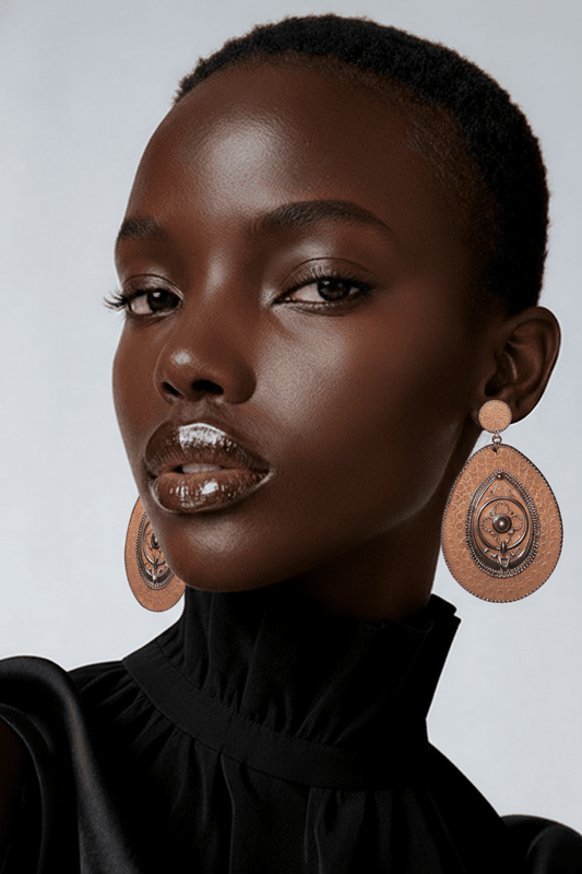 Bohemian Statement Teardrop Dangle Earrings with Ornate Metalwork - All Seasons Curves