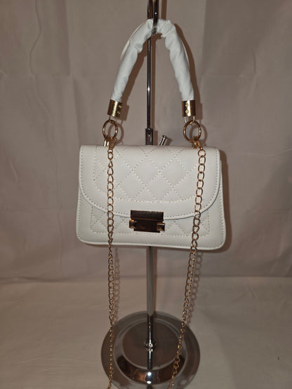 Chic White Diamond - Quilt Mini Shoulder Bag with Gold Chain - All Seasons Curves