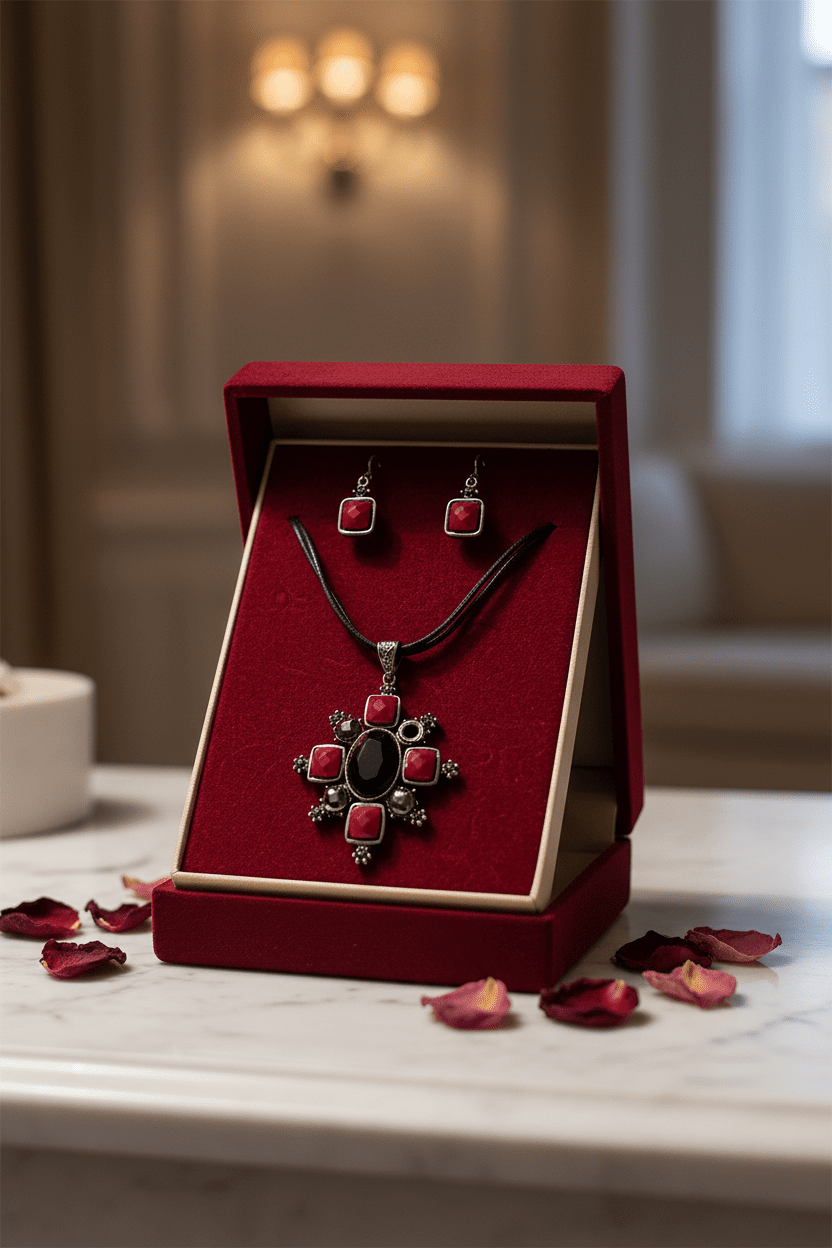 Gothic - style necklace and matching earrings - All Seasons Curves