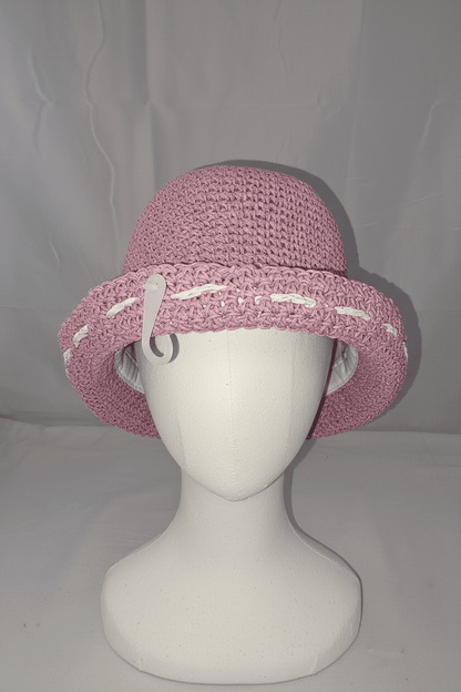 Chic Lavender Crocheted Bucket Hat with White Accent Stitching - All Seasons Curves