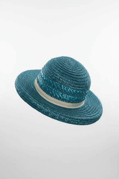 Sparkling Aqua Blue Woven Cellophane Cloche Hat - All Seasons Curves