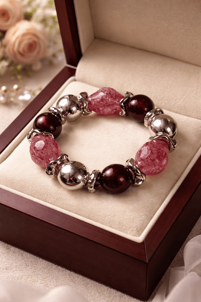 Bold Red & Silver Chunky Bead Stretch Bracelet - All Seasons Curves