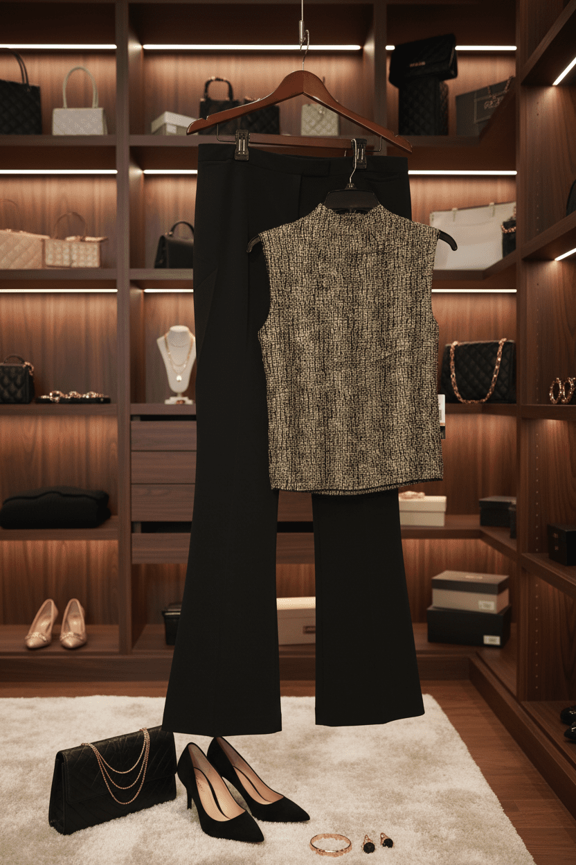 Chic Crushed Metallic Gold & Black Plissé Mock - Neck Sleeveless Top Size Large - All Seasons Curves