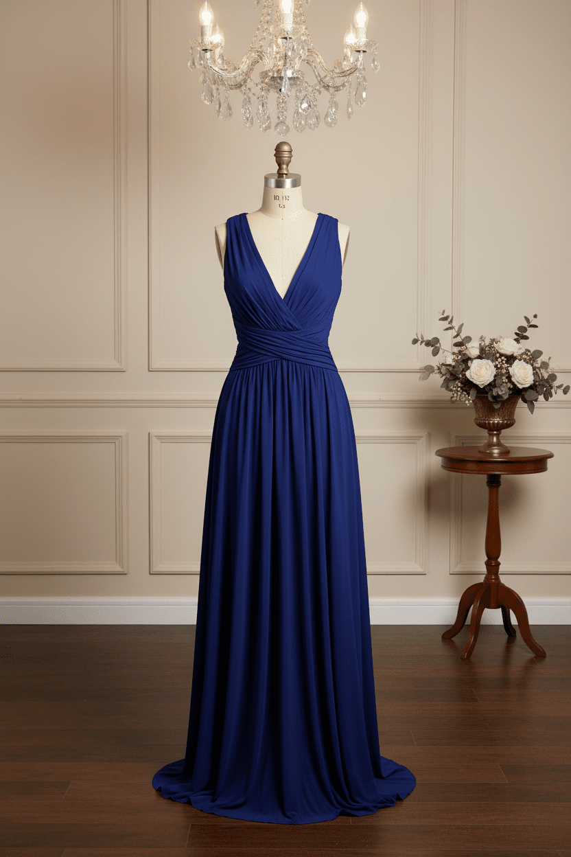Slightly worn Elegant Royal Blue Deep V - Neck Formal Gown in size 6 - All Seasons Curves