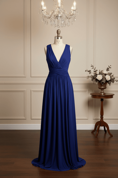 Slightly worn Elegant Royal Blue Deep V - Neck Formal Gown in size 6 - All Seasons Curves