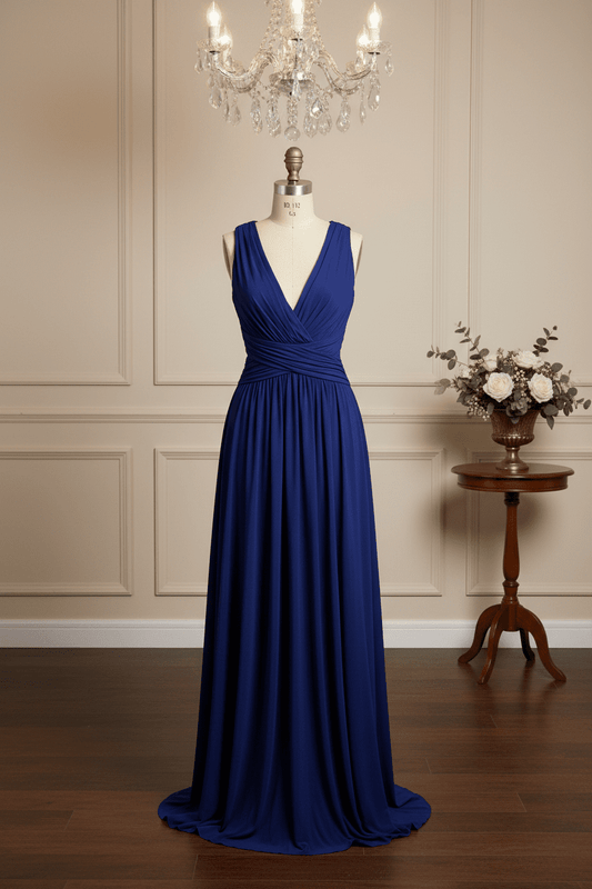 Slightly worn Elegant Royal Blue Deep V - Neck Formal Gown in size 6 - All Seasons Curves